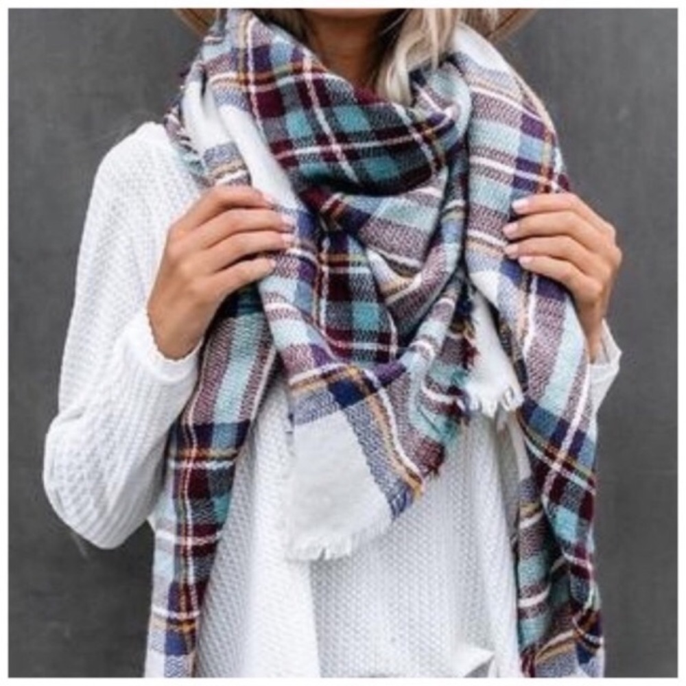 Oversized Plaid Fringe Blanket Scarf